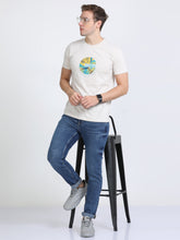 Load image into Gallery viewer, Round Neck Printed T Shirt - Cream