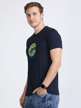 Load image into Gallery viewer, Round Neck Printed T Shirt - Navy Blue
