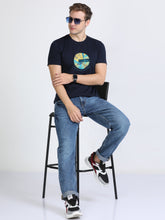 Load image into Gallery viewer, Round Neck Printed T Shirt - Navy Blue