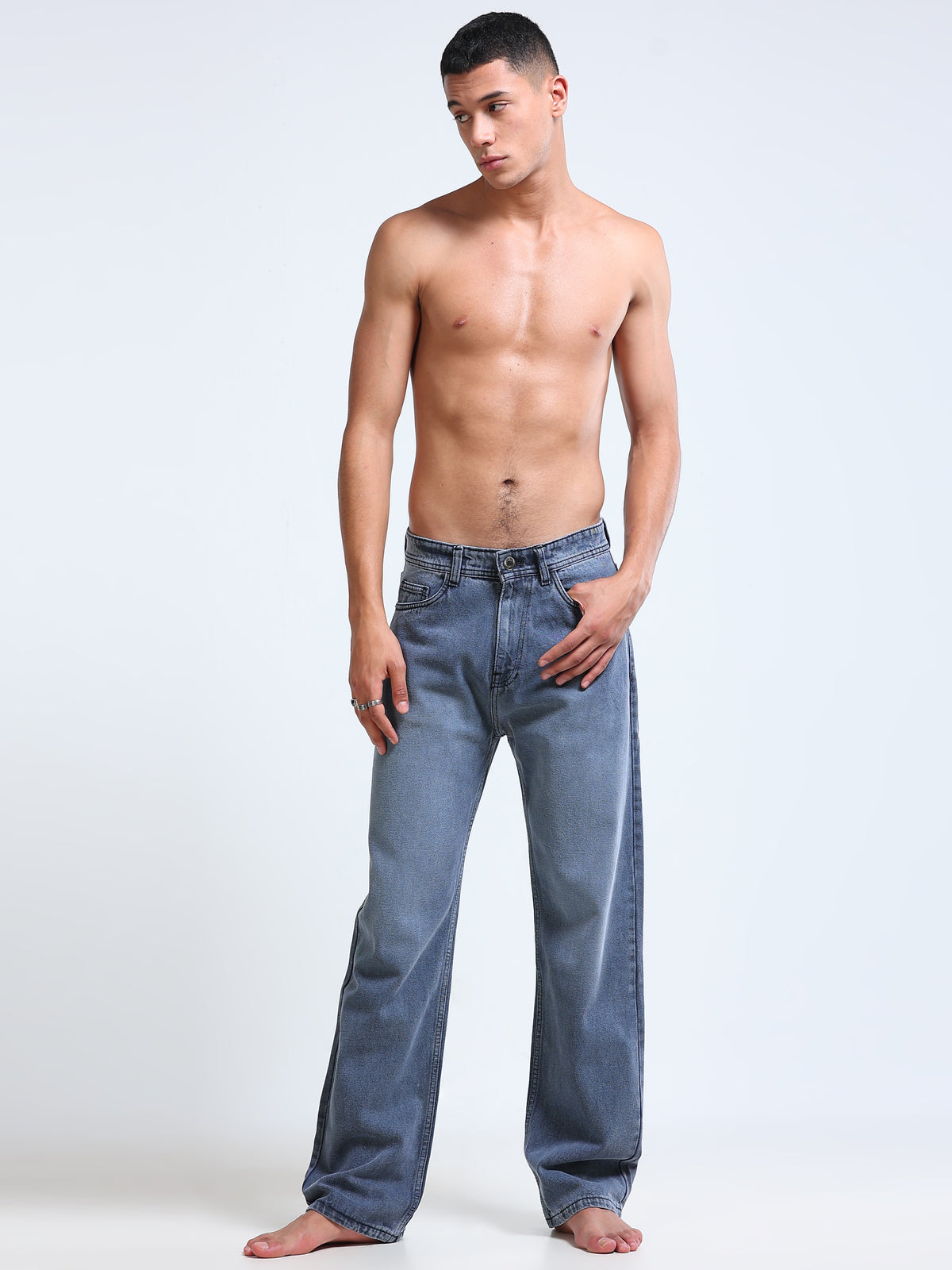 LIGHT BLUE GREY STRAIGHT FIT MEN