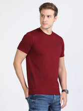 Load image into Gallery viewer, Round Neck Printed T Shirt - Maroon