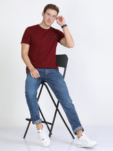 Load image into Gallery viewer, Round Neck Printed T Shirt - Maroon