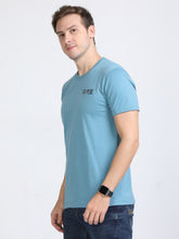 Load image into Gallery viewer, Round Neck Printed T Shirt - Sky Blu