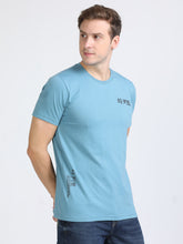 Load image into Gallery viewer, Round Neck Printed T Shirt - Sky Blu