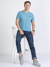 Load image into Gallery viewer, Round Neck Printed T Shirt - Sky Blu