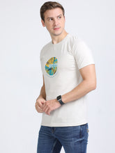 Load image into Gallery viewer, Round Neck Printed T Shirt - Cream